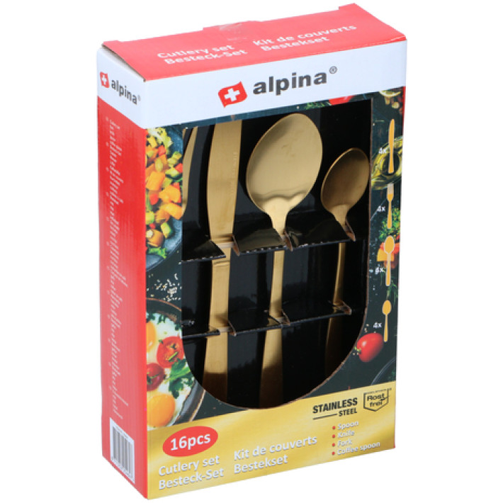 Alpina 16 db-os evőeszköz készlet, arany színű